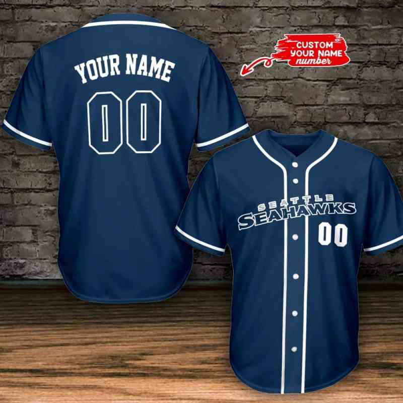 Seattle Seahawks Personalized Baseball Jersey - Blue