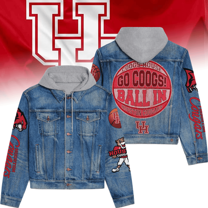 Houston Cougars Premium Hooded Denim Jacket