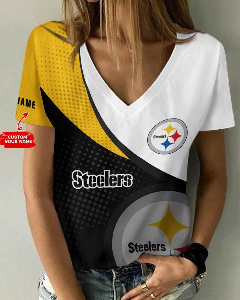 Pittsburgh Steelers Personalized V-neck Women T-shirt
