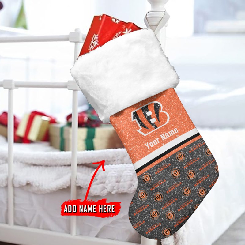 Cincinnati Bengals Personalized Christmas Sock Displayed
