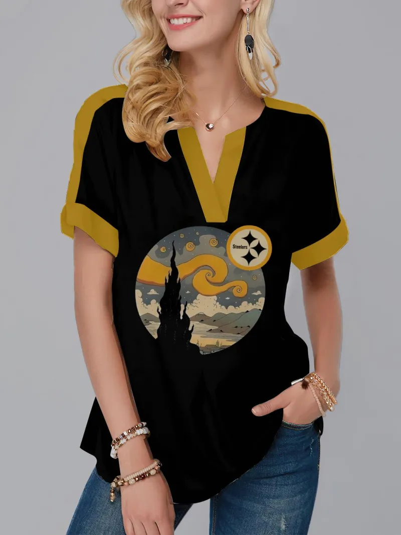 Pittsburgh Steelers Fashion Short Sleeve V-Neck Shirt