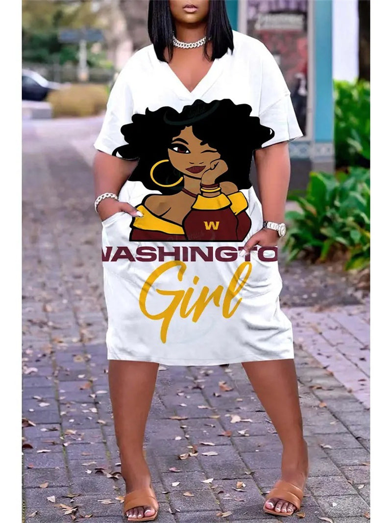 Washington Football Team V-neck Casual Pocket Dress