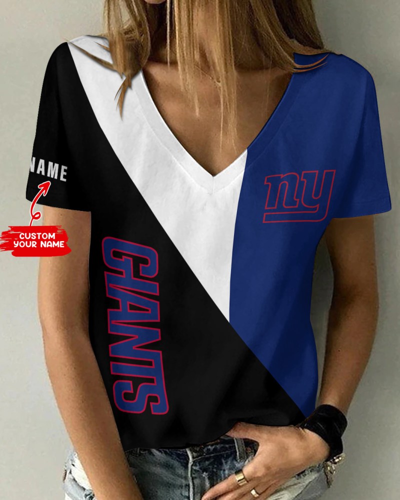 New York Giants Personalized Summer V-neck T-shirt Front View