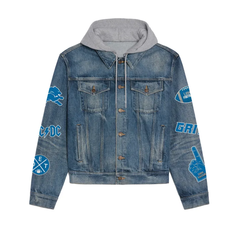 Detroit Lions Premium Hooded Denim Jacket Side View