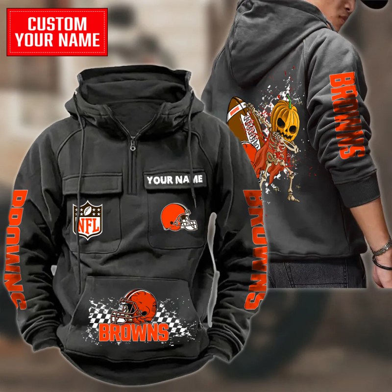 Cleveland Browns Multi-Pockets Zip Hoodie Black