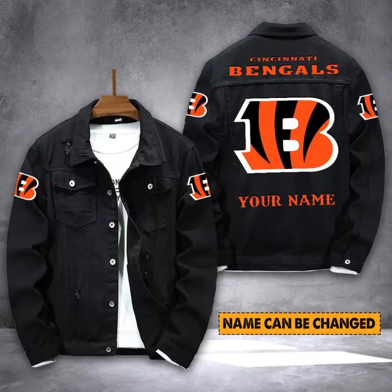 Cincinnati Bengals Personalized Denim Jacket Close-Up