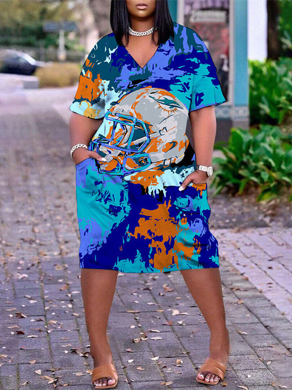 Miami Dolphins V-neck Casual Pocket Dress