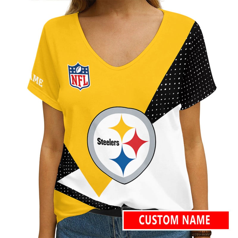 Pittsburgh Steelers Personalized V-neck Women T-shirt
