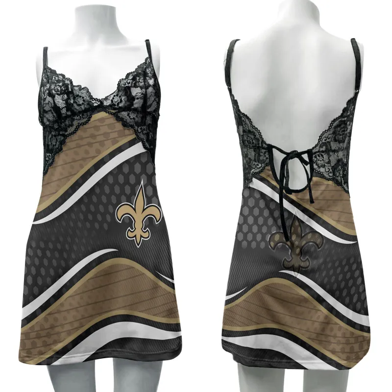 New Orleans Saints Lace Back Strap Slip Dress