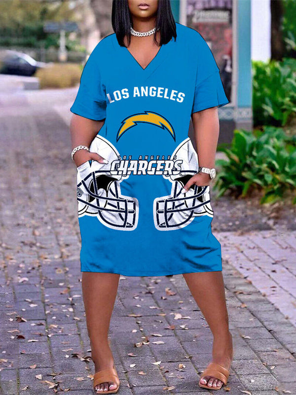 Los Angeles Chargers V-neck Casual Pocket Dress