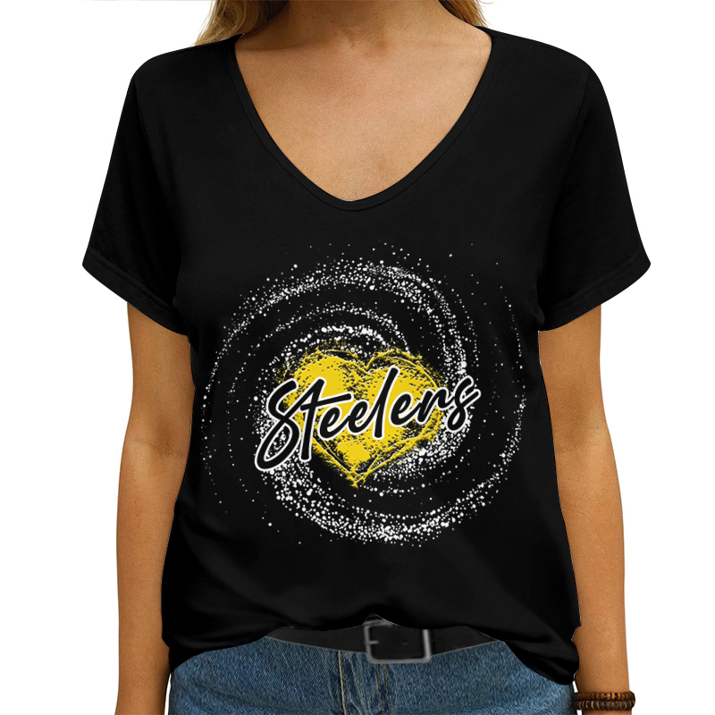 Pittsburgh Steelers V-neck Women T-shirt - Front View