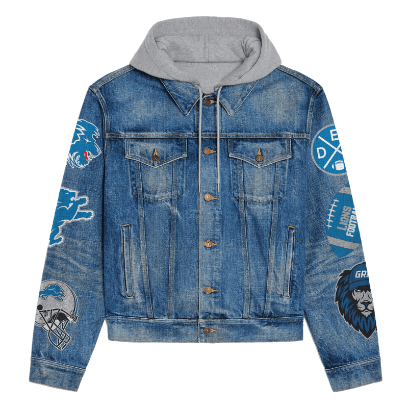 Detroit Lions Premium Hooded Denim Jacket Image 3
