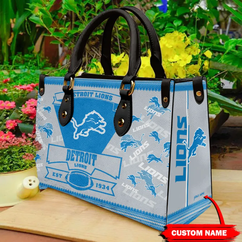 Detroit Lions Personalized Leather Hand Bag Black