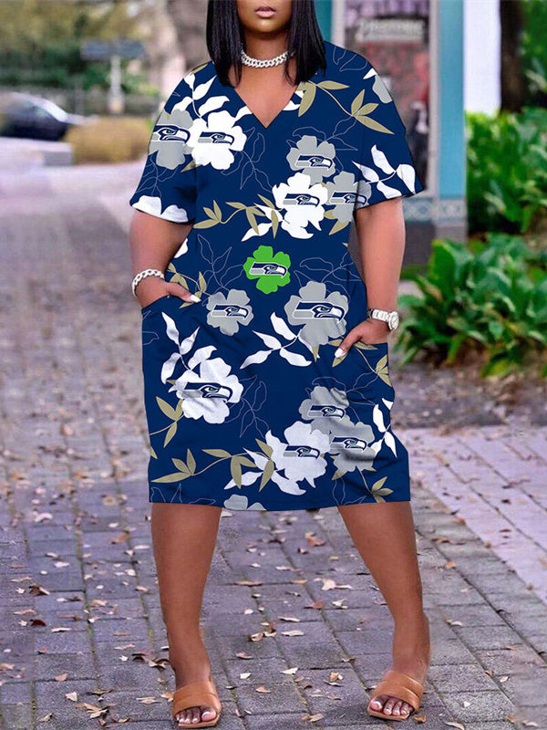 Seattle Seahawks V-neck Casual Pocket Dress