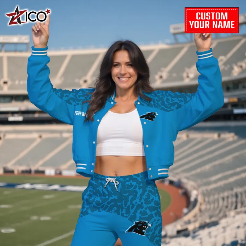 Carolina Panthers Combo Crop Varsity Jacket And Sweatpants - Outdoor Style 2