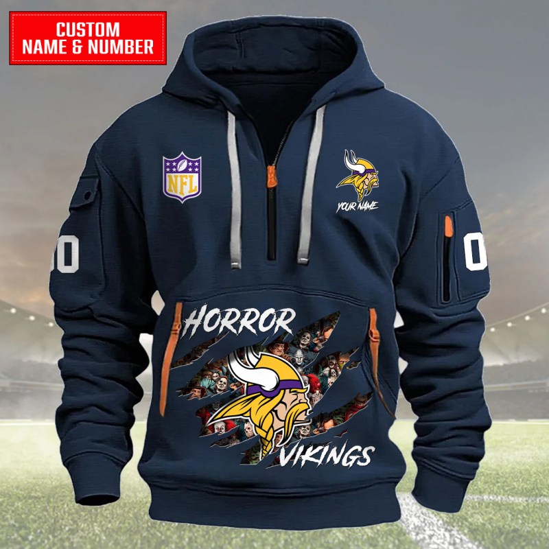 Minnesota Vikings Quarter Zip Hoodie Navy