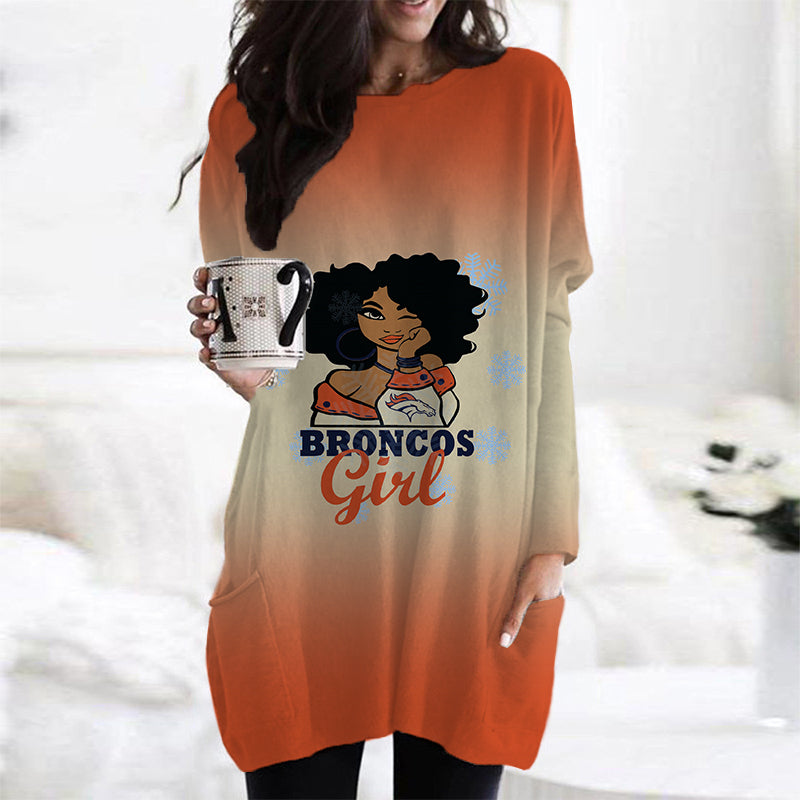 Denver Broncos Casual Long Sleeve Pocket Dress