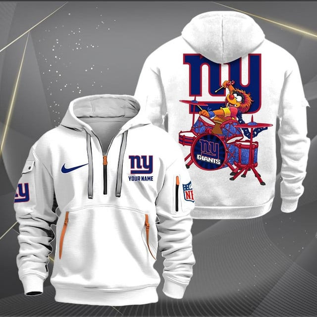 New York Giants Premium Personalized Quarter Zip Hoodie