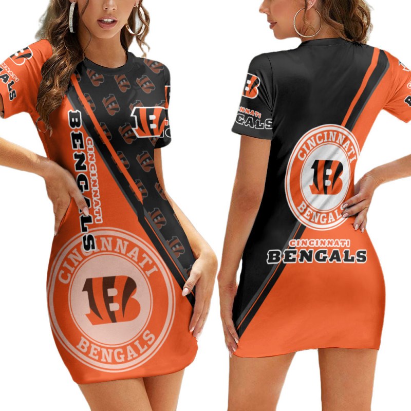 Cincinnati Bengals Casual Short Sleeve Bodycon Mini Dress
