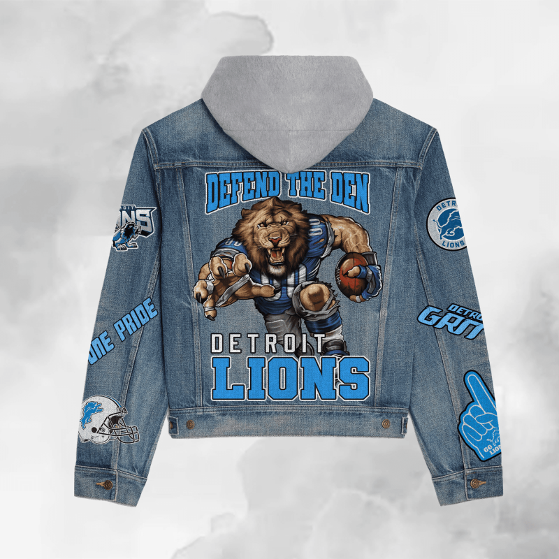 Detroit Lions Premium Hooded Denim Jacket - Side View