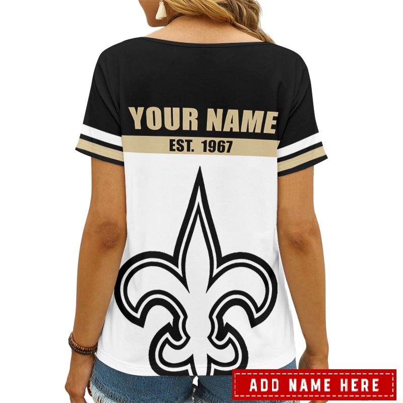 New Orleans Saints Personalized V-neck Women's T-shirt Back View