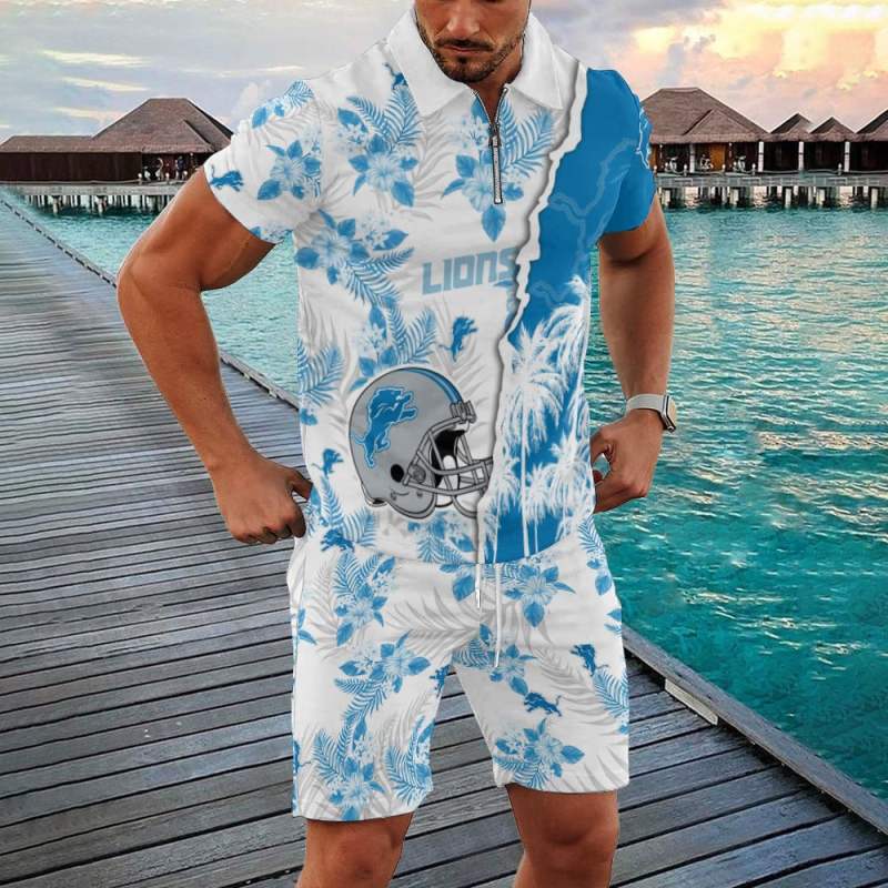 Detroit Lions Zip Polo Shirt and Shorts