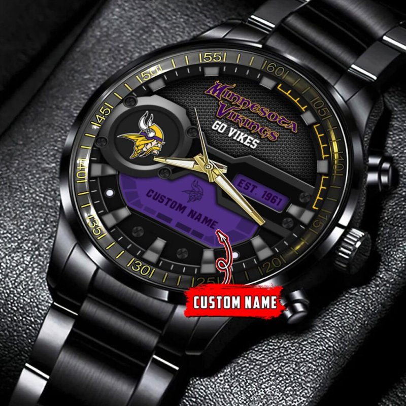 Minnesota Vikings Black Stainless Steel Watch