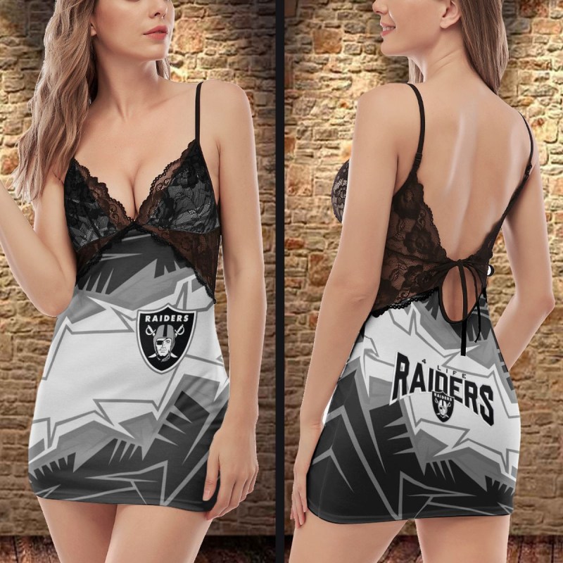 Las Vegas Raiders Halloween Lace Back Strap Slip Dress Image 2