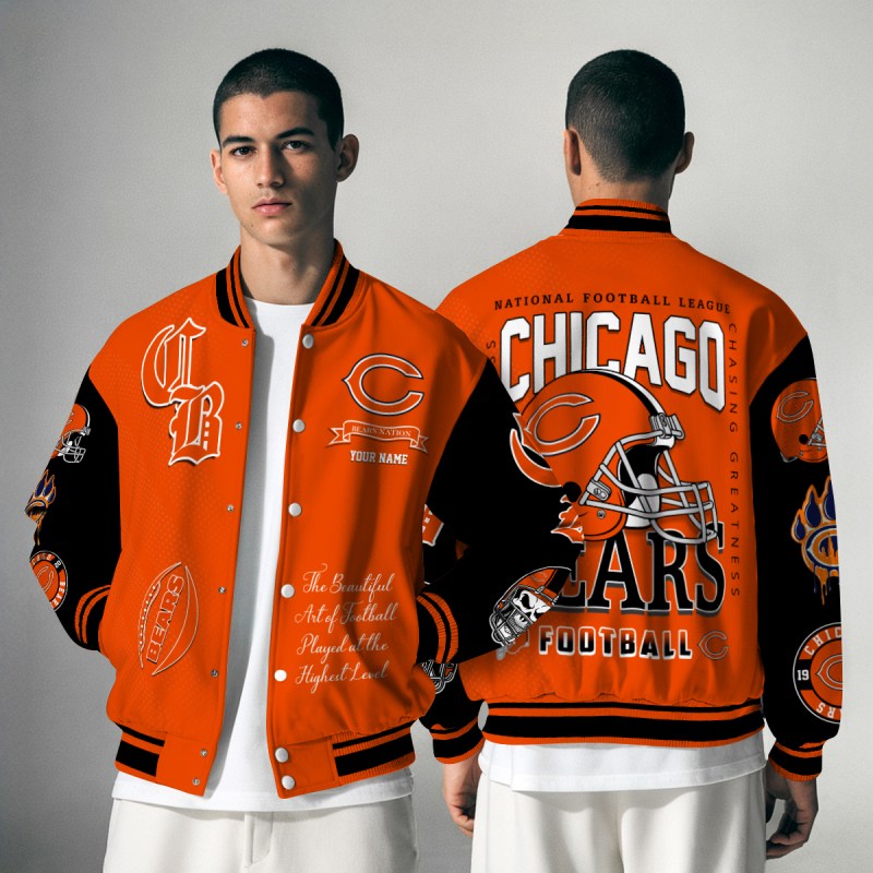Chicago Bears Unisex Exclusive Styles Varsity Jacket AZTAVJK000036 9 Chicago Bears Varsity Jacket - Model Wear