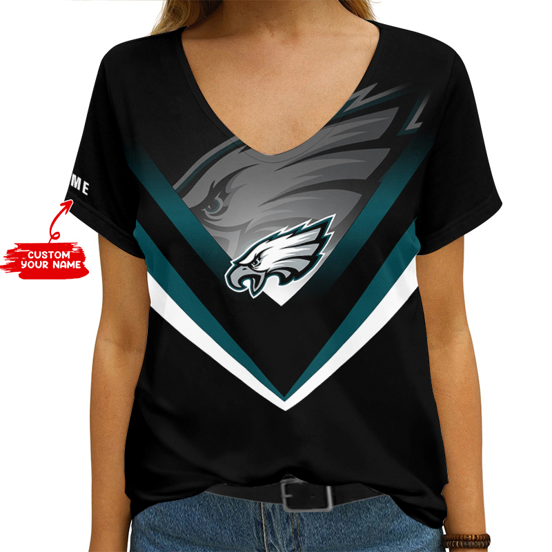 Philadelphia Eagles Personalized V-neck Women T-shirt
