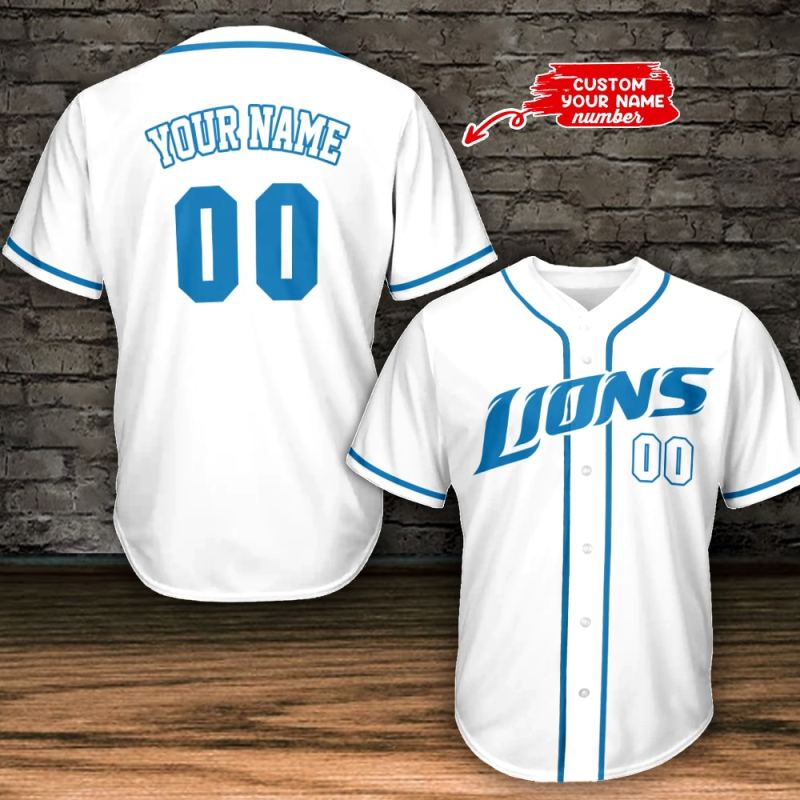 Fan wearing Detroit Lions Baseball Jersey
