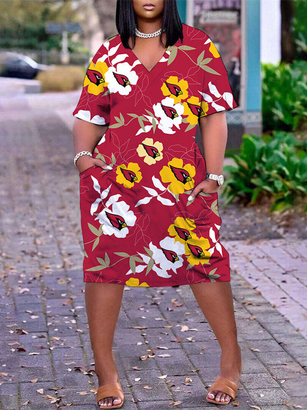 Arizona Cardinals V-neck Casual Pocket Dress