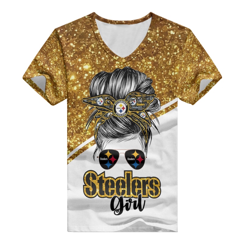 Pittsburgh Steelers V-neck Women's T-shirt back view