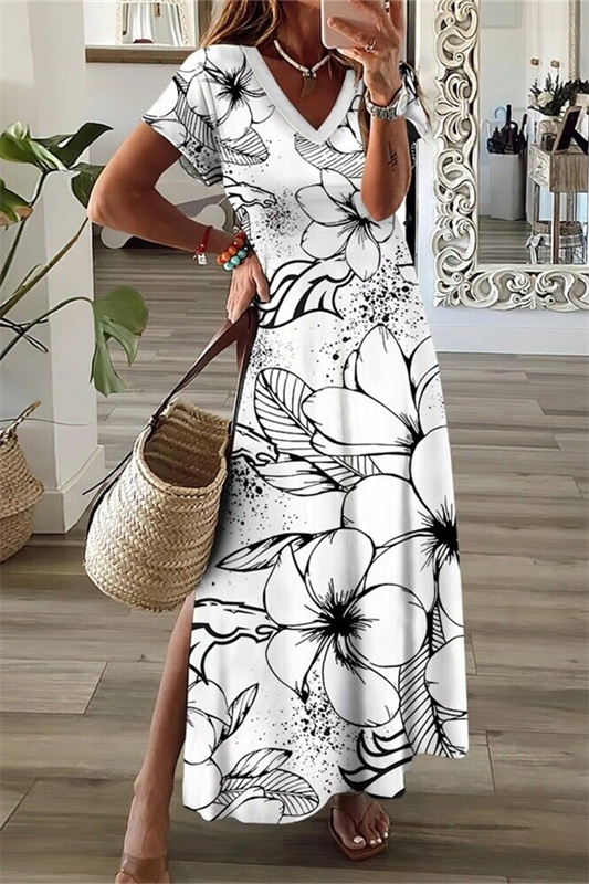 Denver Broncos V-Neck Side Slit Long Dress