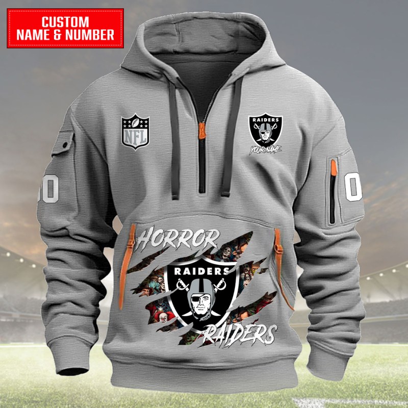 Las Vegas Raiders Quarter Zip Hoodie Light Gray