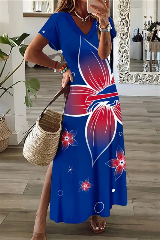 Buffalo Bills V-Neck Side Slit Long Dress
