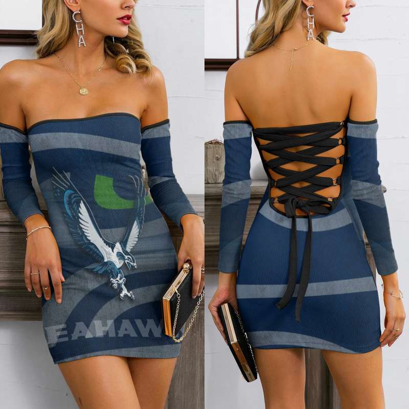 Seattle Seahawks Lace Up Back Bardot Bodycon Dress