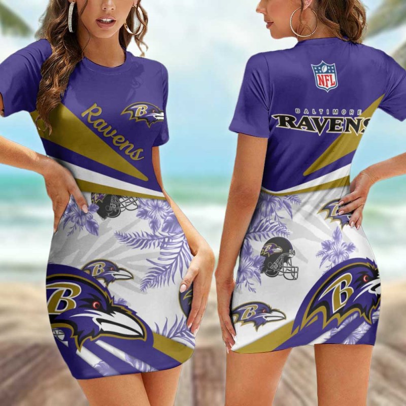 Baltimore Ravens Casual Short Sleeve Bodycon Mini Dress