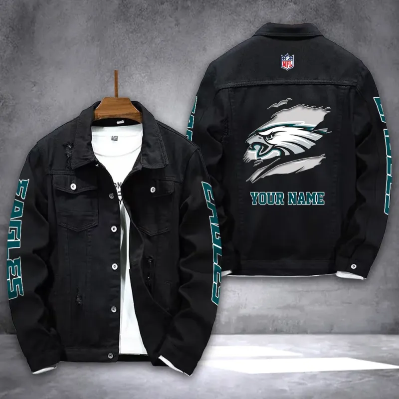 Philadelphia Eagles Denim Jacket Back View