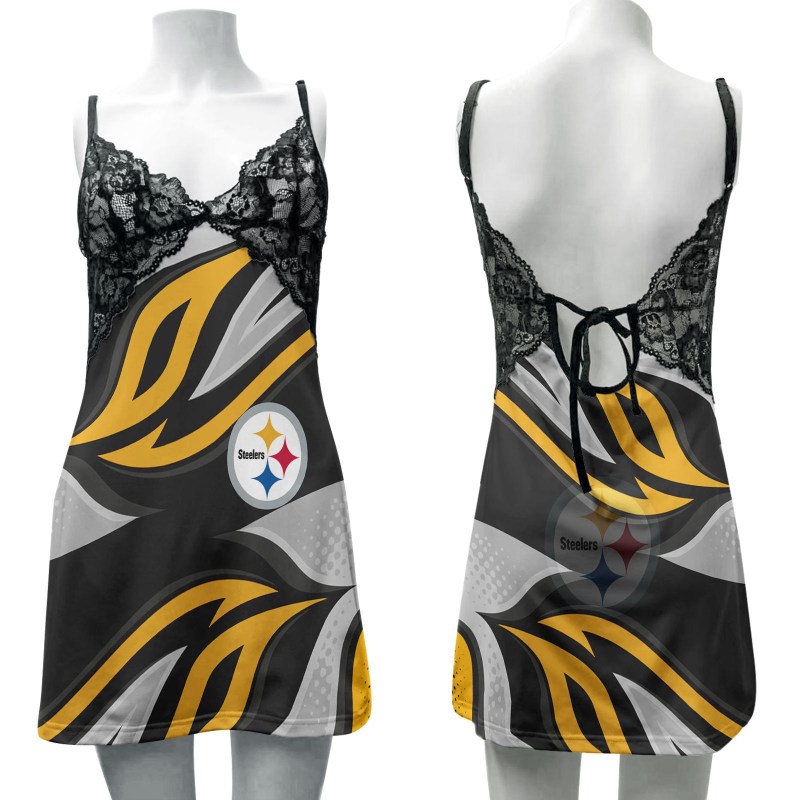 Pittsburgh Steelers Lace Back Strap Slip Dress