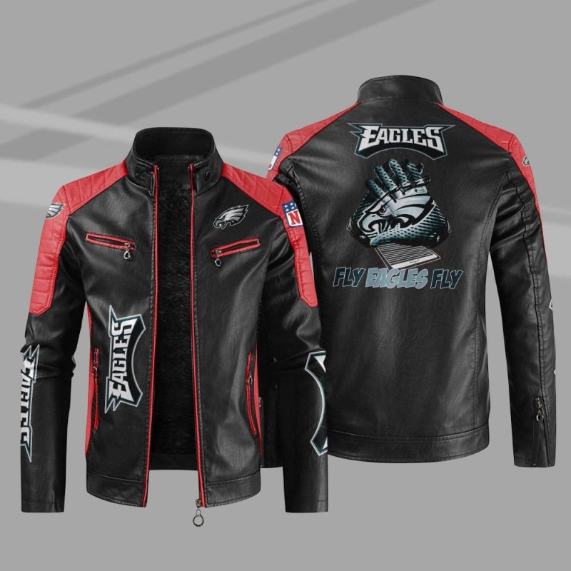 Philadelphia Eagles Stand Collar Leather Jacket Side View