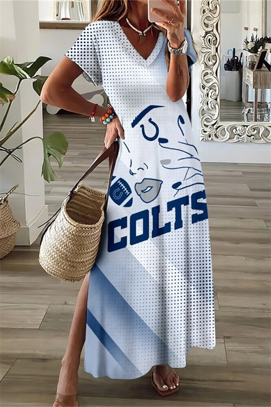 Indianapolis Colts V-Neck Side Slit Long Dress