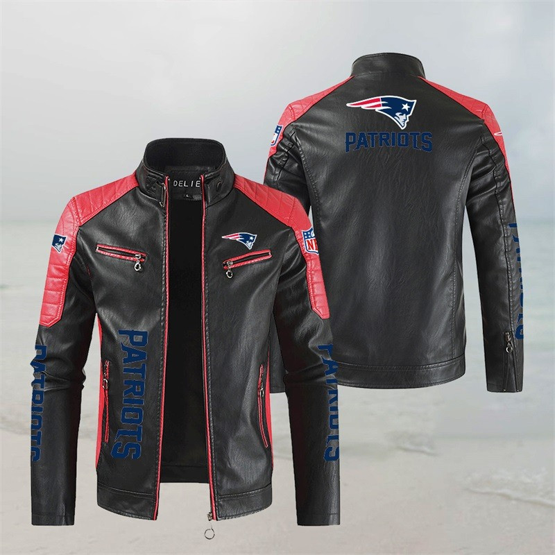 New England Patriots Stand Collar Leather Jacket - Image 1