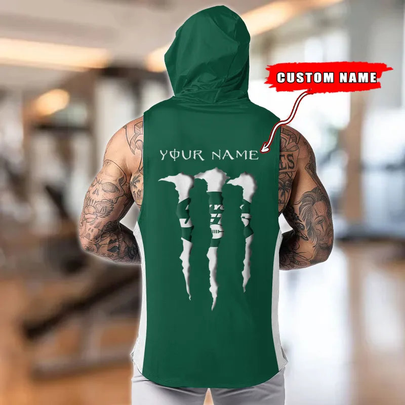 New York Jets Personalized Men's Workout Hooded Tank Top - Team Color Back