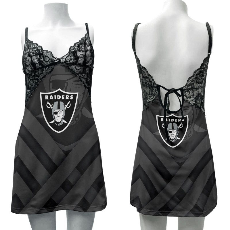Las Vegas Raiders Lace Back Strap Slip Dress Front View
