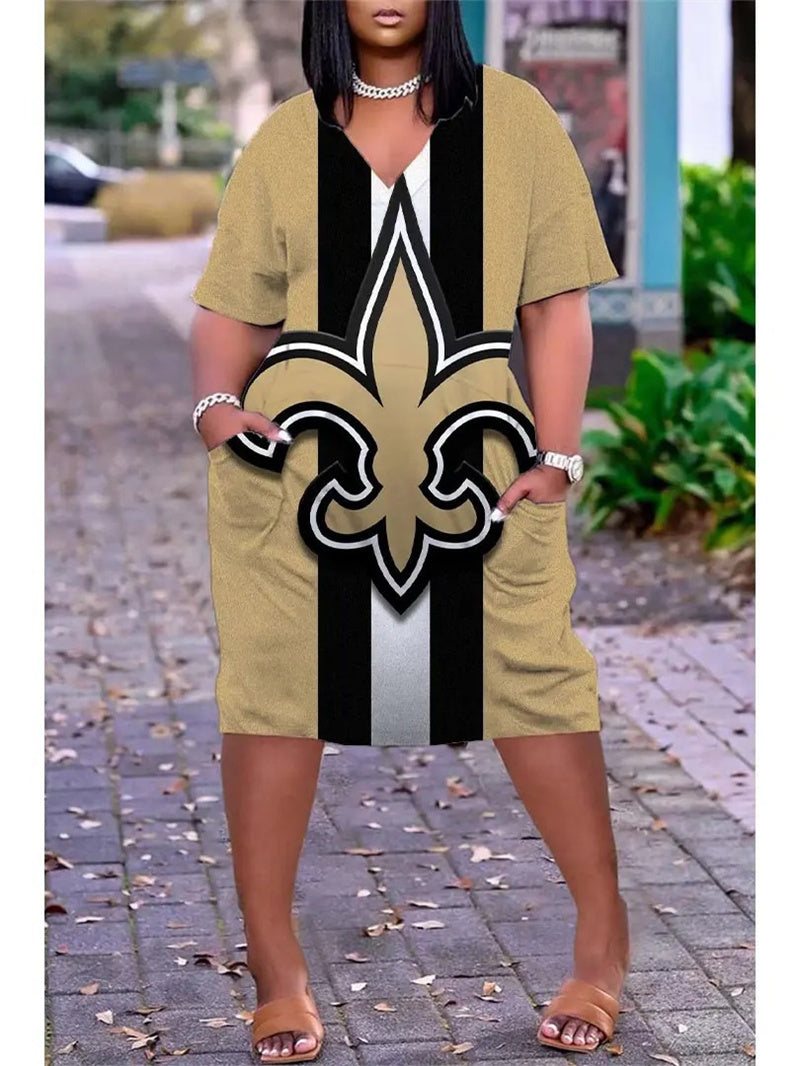 New Orleans Saints V-neck Casual Pocket Dress