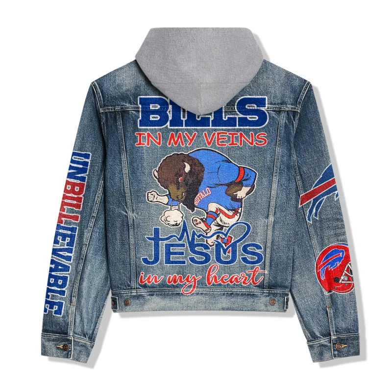 Buffalo Bills Premium Hooded Denim Jacket - Back Design