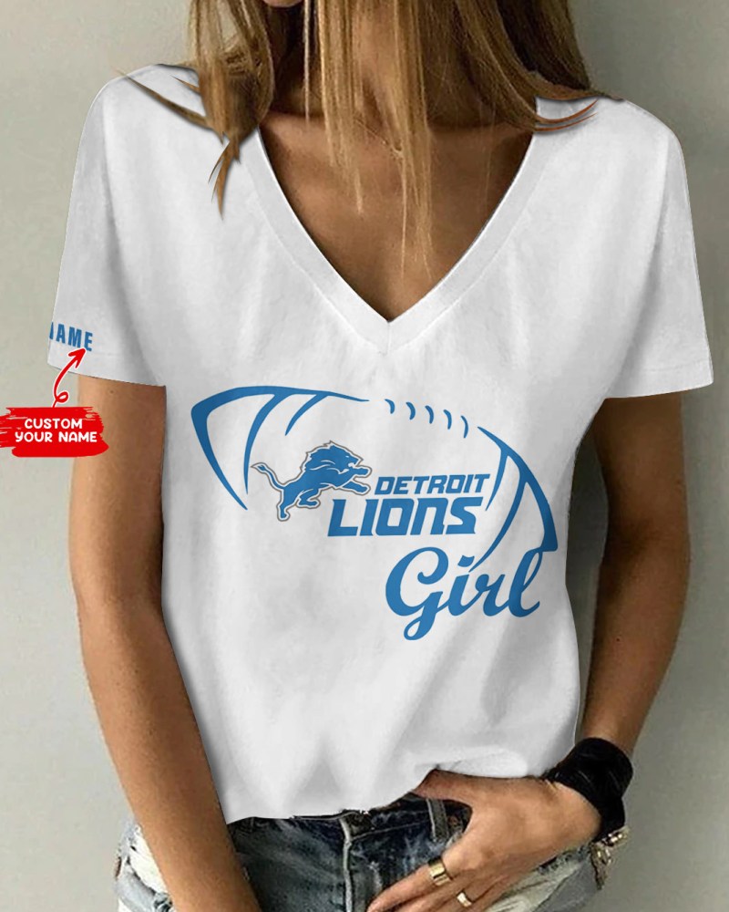 Detroit Lions Personalized V-neck Women T-shirt