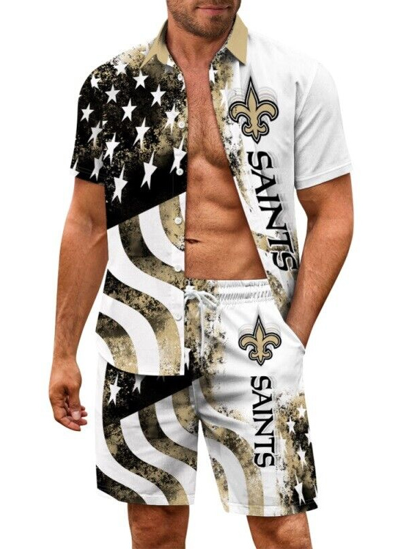New Orleans Saints Hawaiian Shirt and Shorts Combo