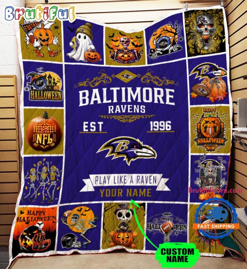 Baltimore Ravens Pumpkin Halloween Quilt Blanket